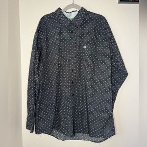 Cinch Men's Black and White Patterned Dress Shirt